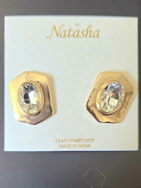 Natasha Couture Jewelry - Natasha Couture Gold Hexagon Crystal Stud Earrings